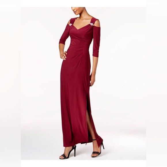 R&M Richards Women's Gathered Off The Shoulder V-Neck Gown NWT - Picture 1 of 12